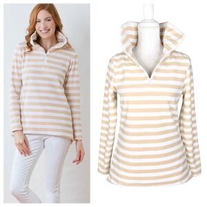 NWOT Dudley Stephens turtleneck zip white tan stripe fleece prospect pullover XS